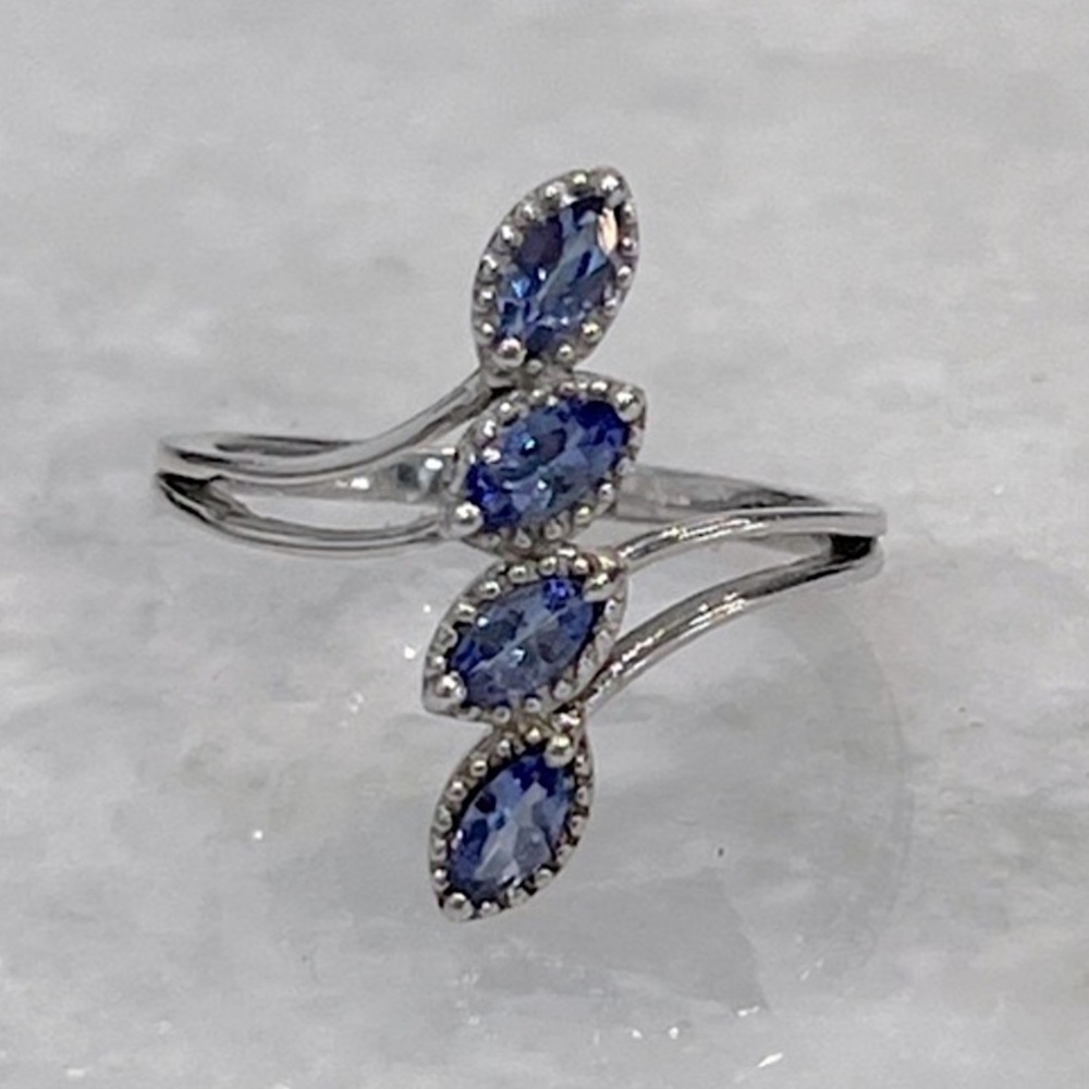 AAA Tanzanite Sterling Silver Split Band Bypass Ring Sz 8